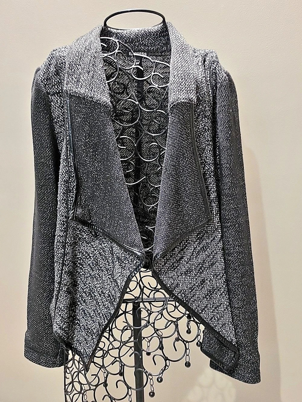 Express Black & Silver Draped Jacket Size Large Like New